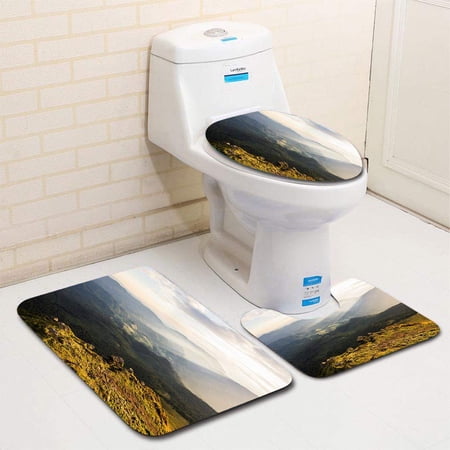 CHAPLLE Summer Sunrise Landscape in Carpathian Mountains 3 Piece Bathroom Rugs Set Bath Rug Contour Mat and Toilet Lid Cover