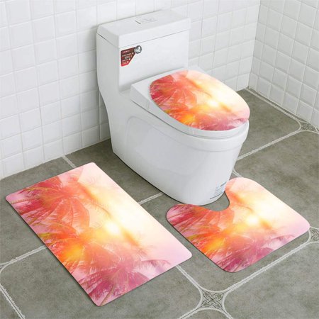 CHAPLLE Summer Tropical s Palms 3 Piece Bathroom Rugs Set Bath Rug Contour Mat and Toilet Lid Cover