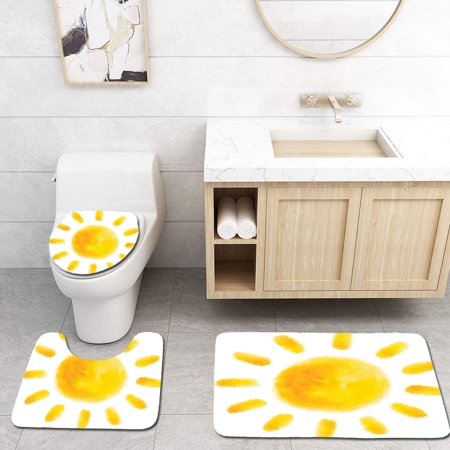 CHAPLLE Sun 3 Piece Bathroom Rugs Set Bath Rug Contour Mat and Toilet Lid Cover