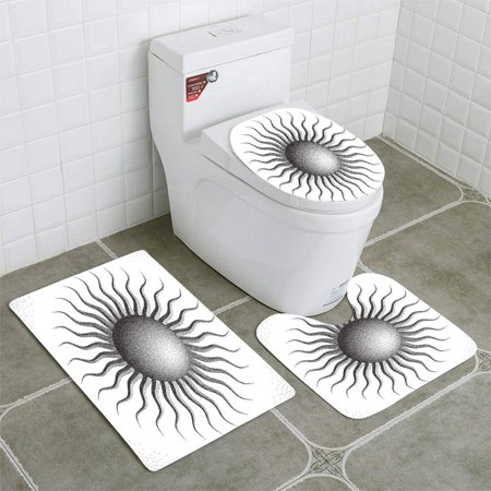 CHAPLLE Sun Halftone Style 3 Piece Bathroom Rugs Set Bath Rug Contour Mat and Toilet Lid Cover