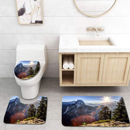 CHAPLLE Sun Rising Over Glacier Point 3 Piece Bathroom Rugs Set Bath Rug Contour Mat and Toilet Lid Cover