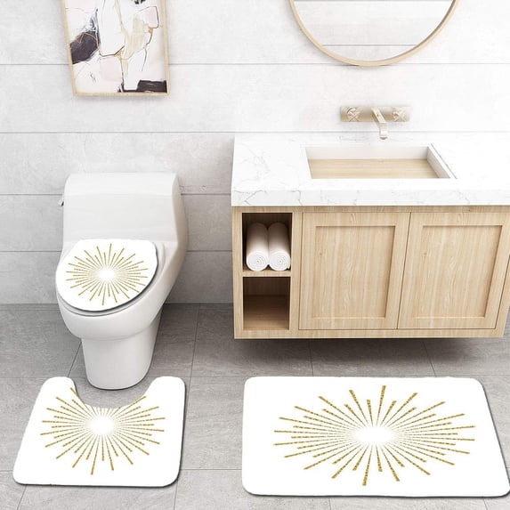CHAPLLE Sunburst Gold Glitter Effect Isolated on White Light Starburst Element use 3 Piece Bathroom Rugs Set Bath Rug Contour Mat and Toilet Lid Cover