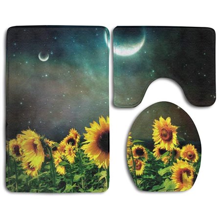 CHAPLLE Sunflowers Stars 3 Piece Bathroom Rugs Set Bath Rug Contour Mat and Toilet Lid Cover
