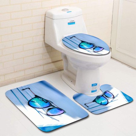 CHAPLLE Sunglass Reflection 3 Piece Bathroom Rugs Set Bath Rug Contour Mat and Toilet Lid Cover