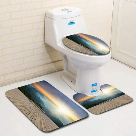 CHAPLLE Sunrise 3 Piece Bathroom Rugs Set Bath Rug Contour Mat and Toilet Lid Cover