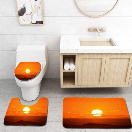 CHAPLLE Sunrise Over sea 3 Piece Bathroom Rugs Set Bath Rug Contour Mat and Toilet Lid Cover