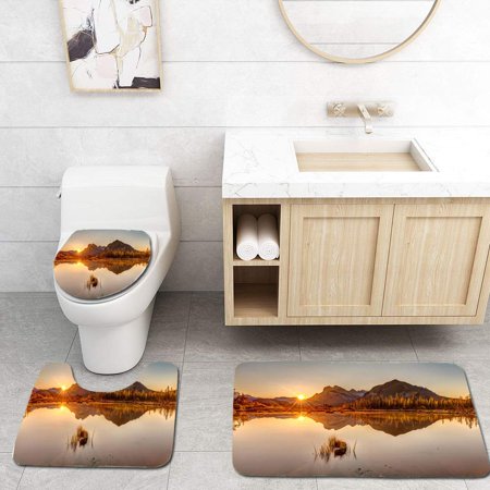 CHAPLLE Sunrise at Banffs Vermilion Lakes 3 Piece Bathroom Rugs Set Bath Rug Contour Mat and Toilet Lid Cover