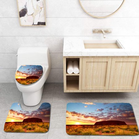 CHAPLLE Sunrise at Uluru in Australia s Northern Territory 3 Piece Bathroom Rugs Set Bath Rug Contour Mat and Toilet Lid Cover
