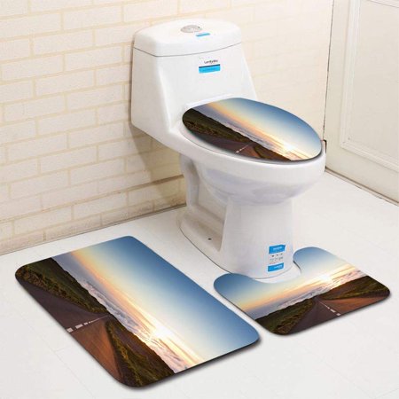 CHAPLLE Sunset Highway into Clouds 3 Piece Bathroom Rugs Set Bath Rug Contour Mat and Toilet Lid Cover