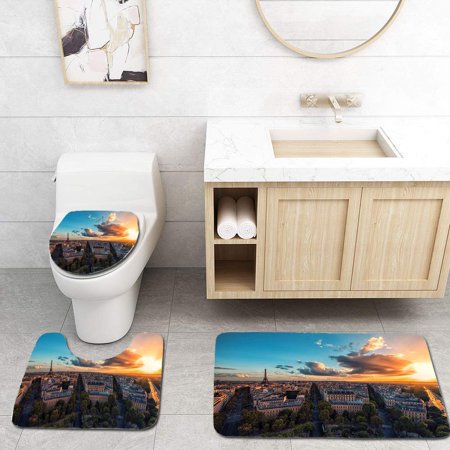 CHAPLLE Sunset Over Paris and Eiffel Tower 3 Piece Bathroom Rugs Set Bath Rug Contour Mat and Toilet Lid Cover