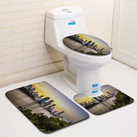 CHAPLLE Sunset Skyline Brisbane City Brisbane River from Kangaroo Point Cliffs Australia 3 Piece Bathroom Rugs Set Bath Rug Contour Mat and Toilet Lid Cover