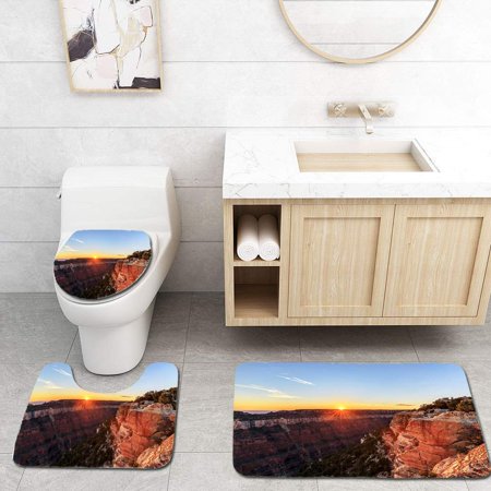 CHAPLLE Sunset View from Bright Angel Point 3 Piece Bathroom Rugs Set Bath Rug Contour Mat and Toilet Lid Cover