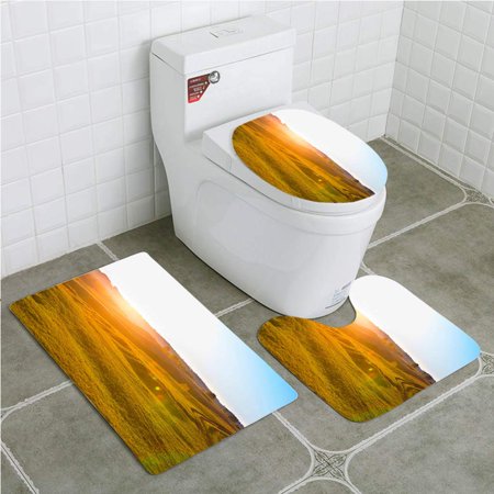 CHAPLLE Sunset on Field 3 Piece Bathroom Rugs Set Bath Rug Contour Mat and Toilet Lid Cover