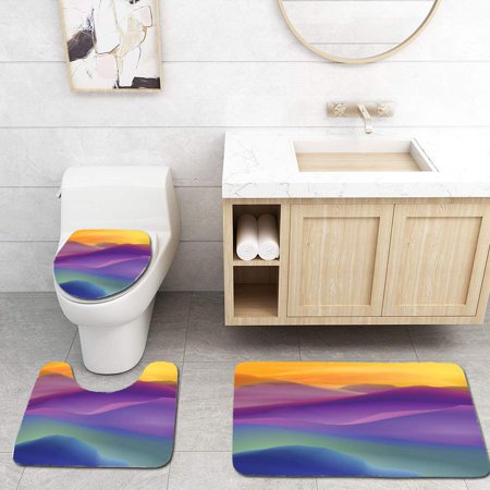 CHAPLLE Sunset or Dawn Over Mountains Landscape 3 Piece Bathroom Rugs Set Bath Rug Contour Mat and Toilet Lid Cover