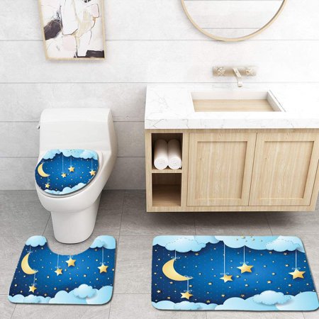 CHAPLLE Surreal Night Fantasy cloudscape 3 Piece Bathroom Rugs Set Bath Rug Contour Mat and Toilet Lid Cover