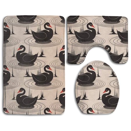 CHAPLLE Swan 3 Piece Bathroom Rugs Set Bath Rug Contour Mat and Toilet Lid Cover