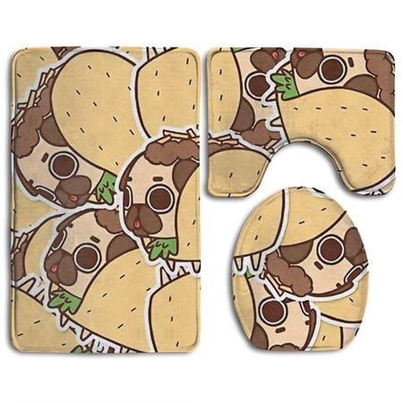 CHAPLLE Taco Dog 3 Piece Bathroom Rugs Set Bath Rug Contour Mat and Toilet Lid Cover