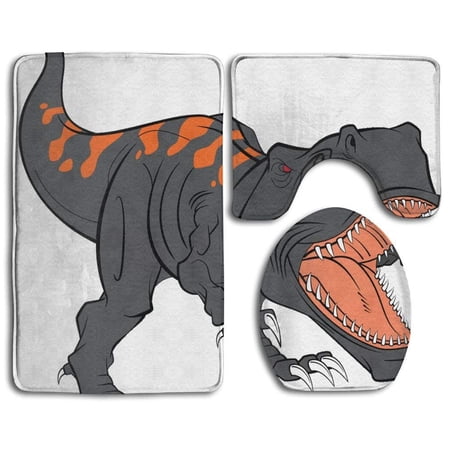 CHAPLLE Tarbosaurus Dinosaur Angry Dinosaurs 3 Piece Bathroom Rugs Set Bath Rug Contour Mat and Toilet Lid Cover