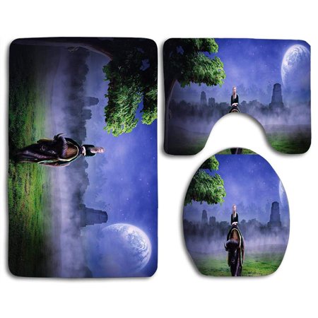 CHAPLLE The Beauty and a Beast 3 Piece Bathroom Rugs Set Bath Rug Contour Mat and Toilet Lid Cover