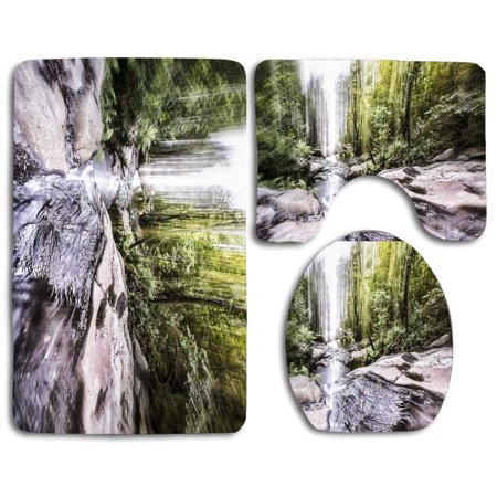 CHAPLLE The Flow Life 3 Piece Bathroom Rugs Set Bath Rug Contour Mat and Toilet Lid Cover