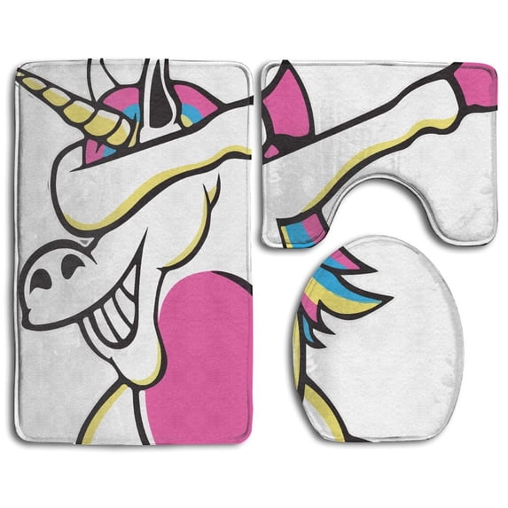 CHAPLLE Three Dab Unicorn Baby Boys' 3 Piece Bathroom Rugs Set Bath Rug Contour Mat and Toilet Lid Cover