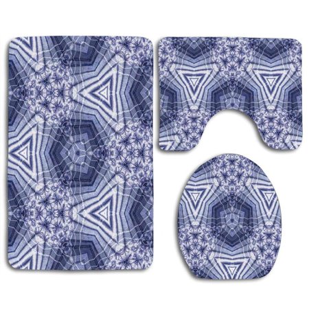 CHAPLLE Tie Dye Hallucinatory Surreal Morphing Concentric Geometric Figures Fractal Patterns 3 Piece Bathroom Rugs Set Bath Rug Contour Mat and Toilet Lid Cover