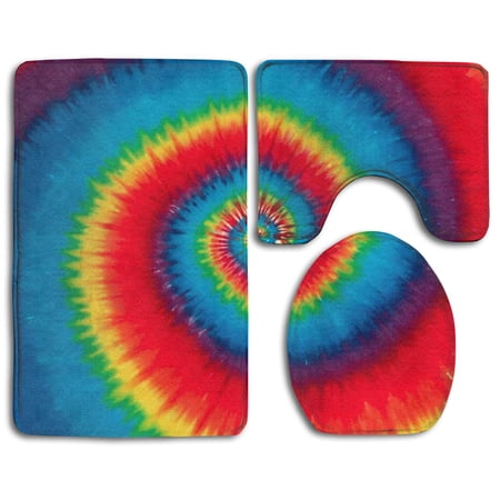 CHAPLLE Tie Dye Vortex 3 Piece Bathroom Rugs Set Bath Rug Contour Mat and Toilet Lid Cover