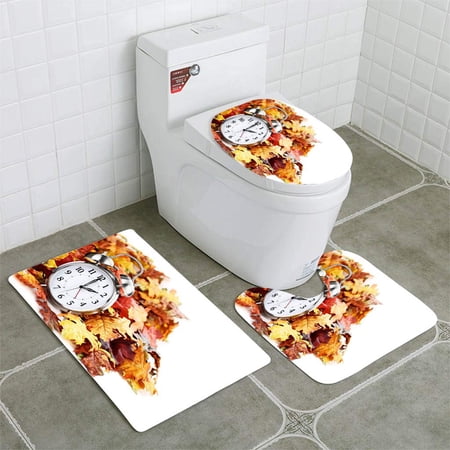 CHAPLLE Time Change Daylight Savings 3 Piece Bathroom Rugs Set Bath Rug Contour Mat and Toilet Lid Cover