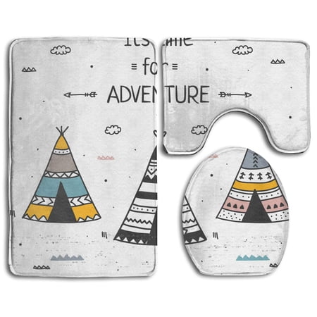 CHAPLLE Time for Adventure 3 Piece Bathroom Rugs Set Bath Rug Contour Mat and Toilet Lid Cover
