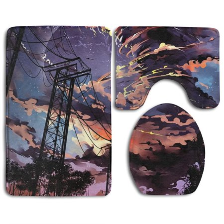 CHAPLLE Tornado Art 3 Piece Bathroom Rugs Set Bath Rug Contour Mat and Toilet Lid Cover