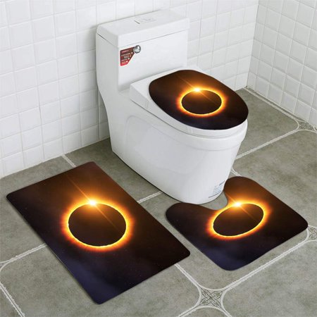 CHAPLLE Total Solar Eclipse 3 Piece Bathroom Rugs Set Bath Rug Contour Mat and Toilet Lid Cover