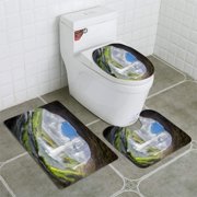 CHAPLLE Tourists Discover Seljalandsfoss Waterfall 3 Piece Bathroom Rugs Set Bath Rug Contour Mat and Toilet Lid Cover