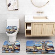 CHAPLLE Tower Bridge in London UK 3 Piece Bathroom Rugs Set Bath Rug Contour Mat and Toilet Lid Cover