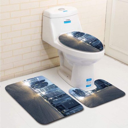 CHAPLLE Trails 3 Piece Bathroom Rugs Set Bath Rug Contour Mat and Toilet Lid Cover