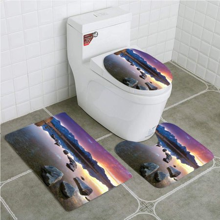 CHAPLLE Tranquil Sunset at Lake hopfensee Bavaria allgaeu Germany 3 Piece Bathroom Rugs Set Bath Rug Contour Mat and Toilet Lid Cover