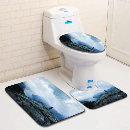 CHAPLLE Traveler Looking on Fjords Hiking in Norway 3 Piece Bathroom Rugs Set Bath Rug Contour Mat and Toilet Lid Cover