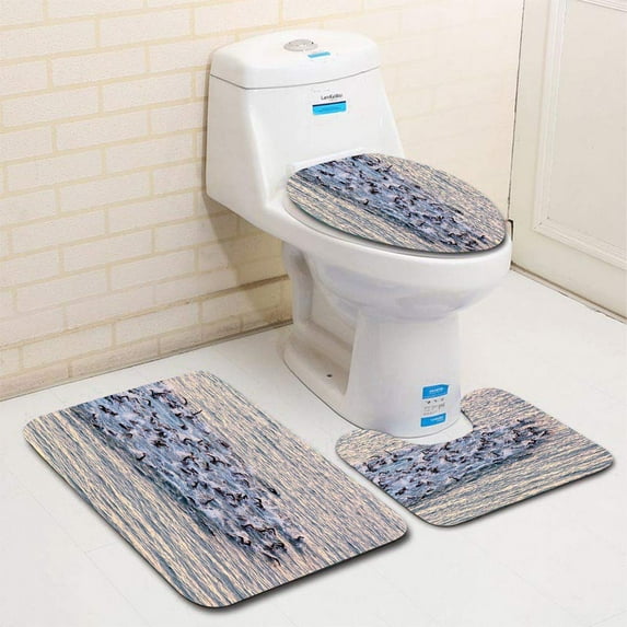 CHAPLLE Triathletes Swim on Start Ironman Triathlon Competition 3 Piece Bathroom Rugs Set Bath Rug Contour Mat and Toilet Lid Cover