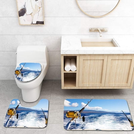 CHAPLLE Trolling 3 Piece Bathroom Rugs Set Bath Rug Contour Mat and Toilet Lid Cover