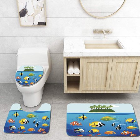 CHAPLLE Tropical Fish 3 Piece Bathroom Rugs Set Bath Rug Contour Mat and Toilet Lid Cover