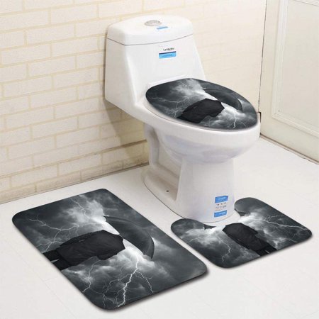 CHAPLLE Trouble Ahead Concept 3 Piece Bathroom Rugs Set Bath Rug Contour Mat and Toilet Lid Cover