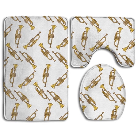 CHAPLLE Trumpet 3 Piece Bathroom Rugs Set Bath Rug Contour Mat and Toilet Lid Cover