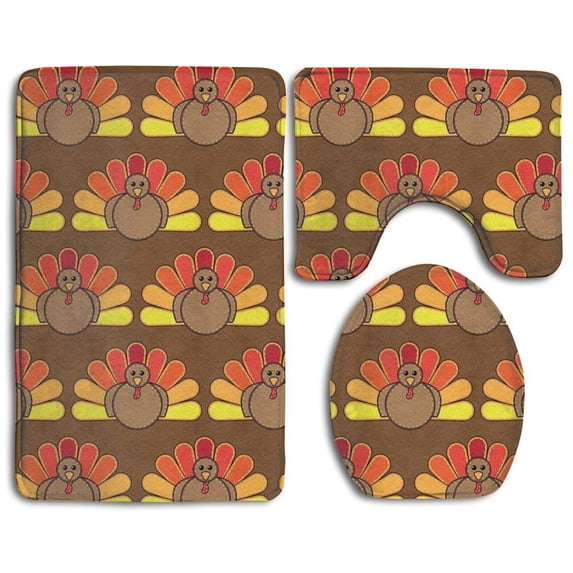 CHAPLLE Turkey for Thanksgiving 3 Piece Bathroom Rugs Set Bath Rug Contour Mat and Toilet Lid Cover