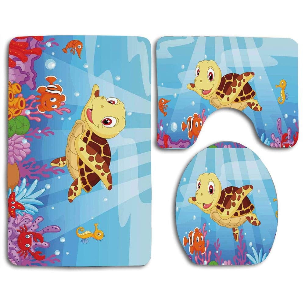 Baby Turtle Rug CHAPLLE Turtle Funny Adorable Cartoon Style Underwater Sea Baby Turtle ...