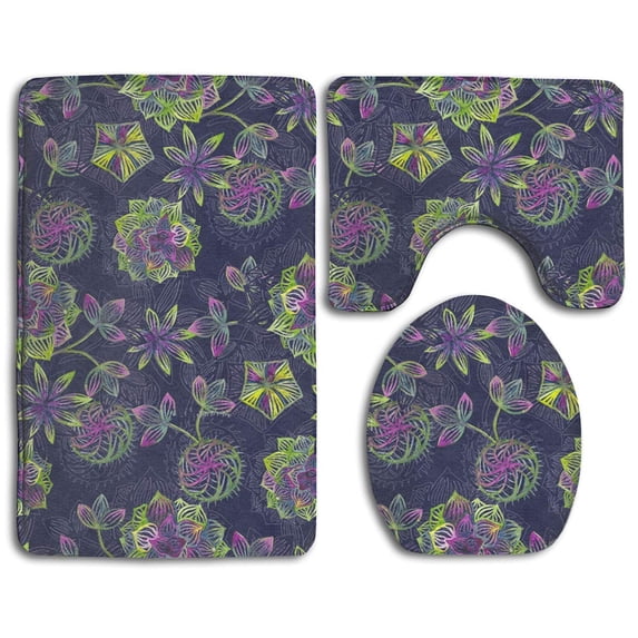 CHAPLLE Twilight Succulent 3 Piece Bathroom Rugs Set Bath Rug Contour Mat and Toilet Lid Cover
