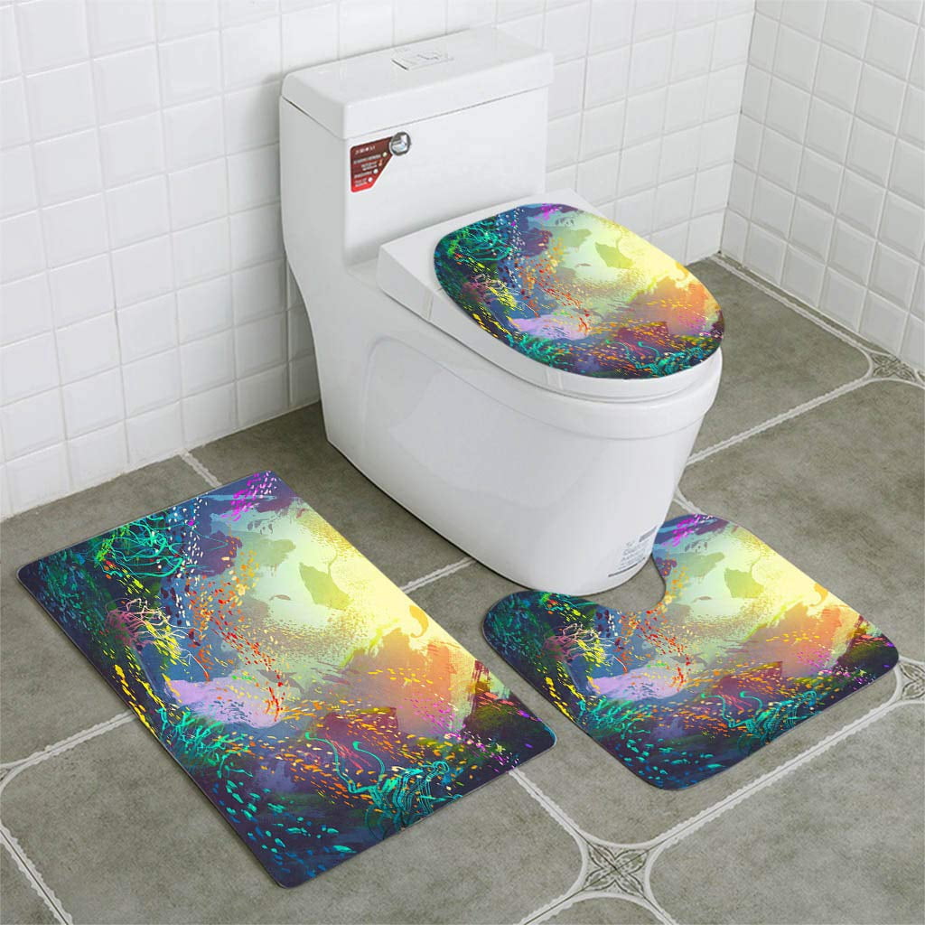 CHAPLLE Underwater Coral Reef and Colorful Fish 3 Piece Bathroom Rugs