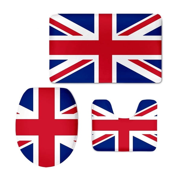 CHAPLLE Union Jack 3 Piece Bathroom Rugs Set Bath Rug Contour Mat and Toilet Lid Cover