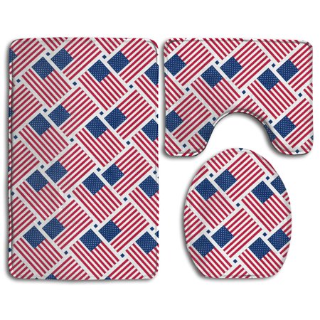 CHAPLLE United States America Flag Weave 3 Piece Bathroom Rugs Set Bath Rug Contour Mat and Toilet Lid Cover