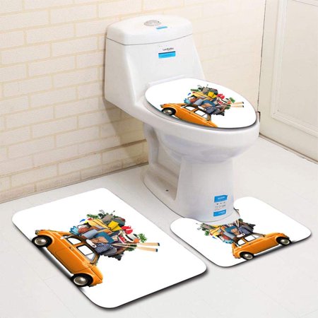 CHAPLLE Vacation Travel 3 Piece Bathroom Rugs Set Bath Rug Contour Mat and Toilet Lid Cover