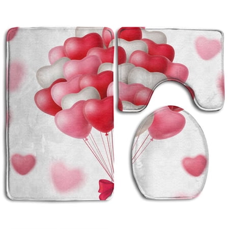CHAPLLE Valentine Cool 3 Piece Bathroom Rugs Set Bath Rug Contour Mat and Toilet Lid Cover