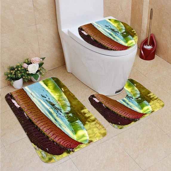 CHAPLLE Victoria regia Over Lake Waters 3 Piece Bathroom Rugs Set Bath Rug Contour Mat and Toilet Lid Cover